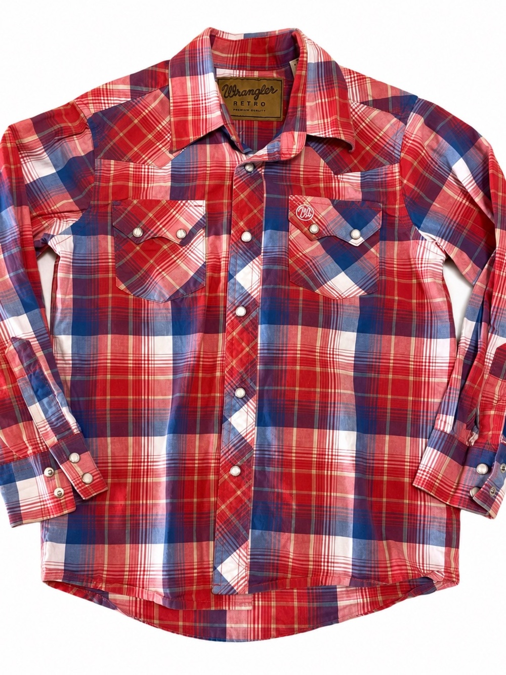 Wrangler Red, Blue & White Plaid Western Snap Shirt